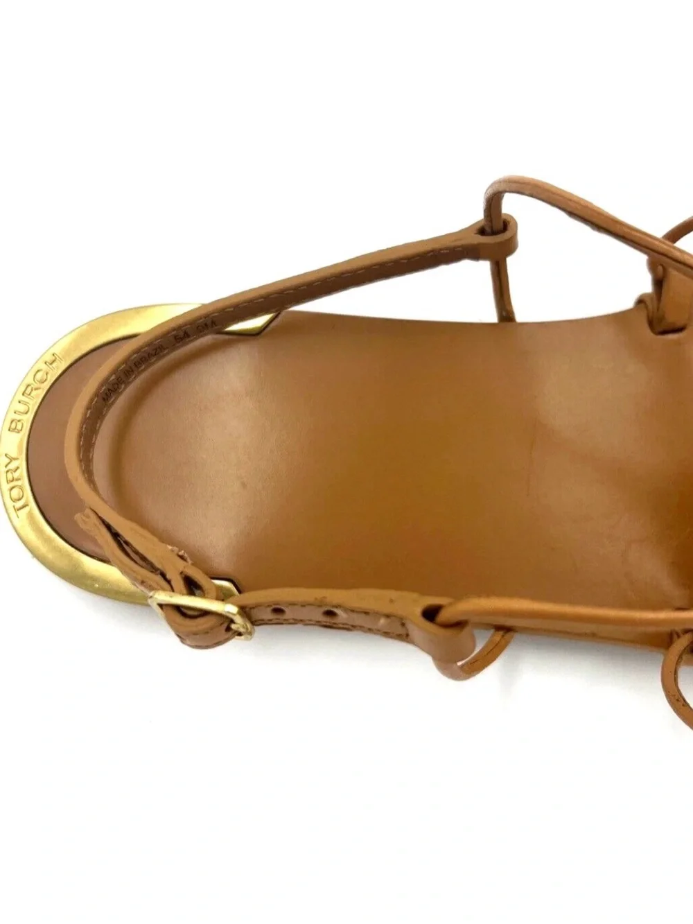Tory Burch Artisanal Knot Tan Leather Sandal with Gold Accents